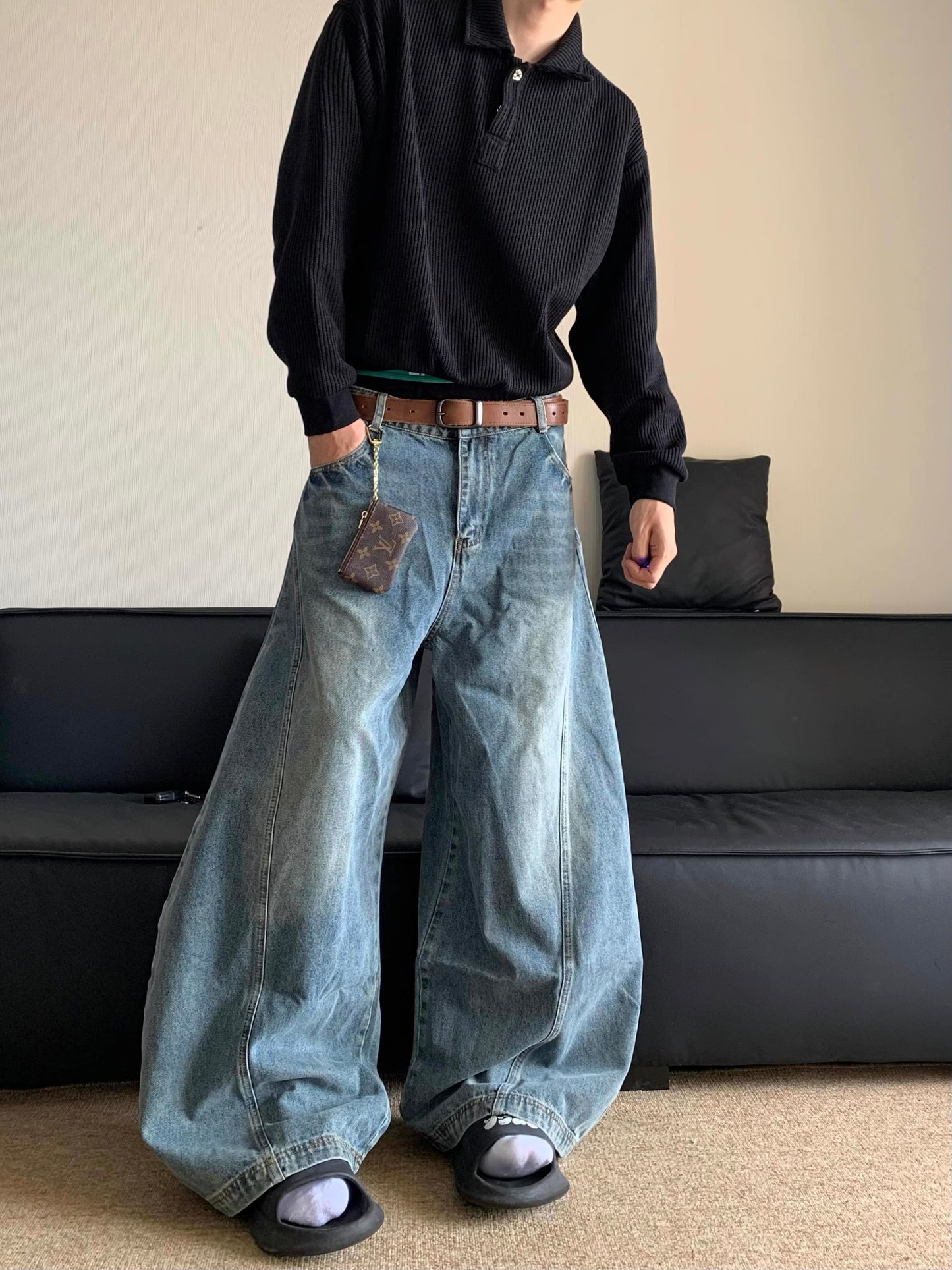 Baggy Flared Faded Denim Jeans