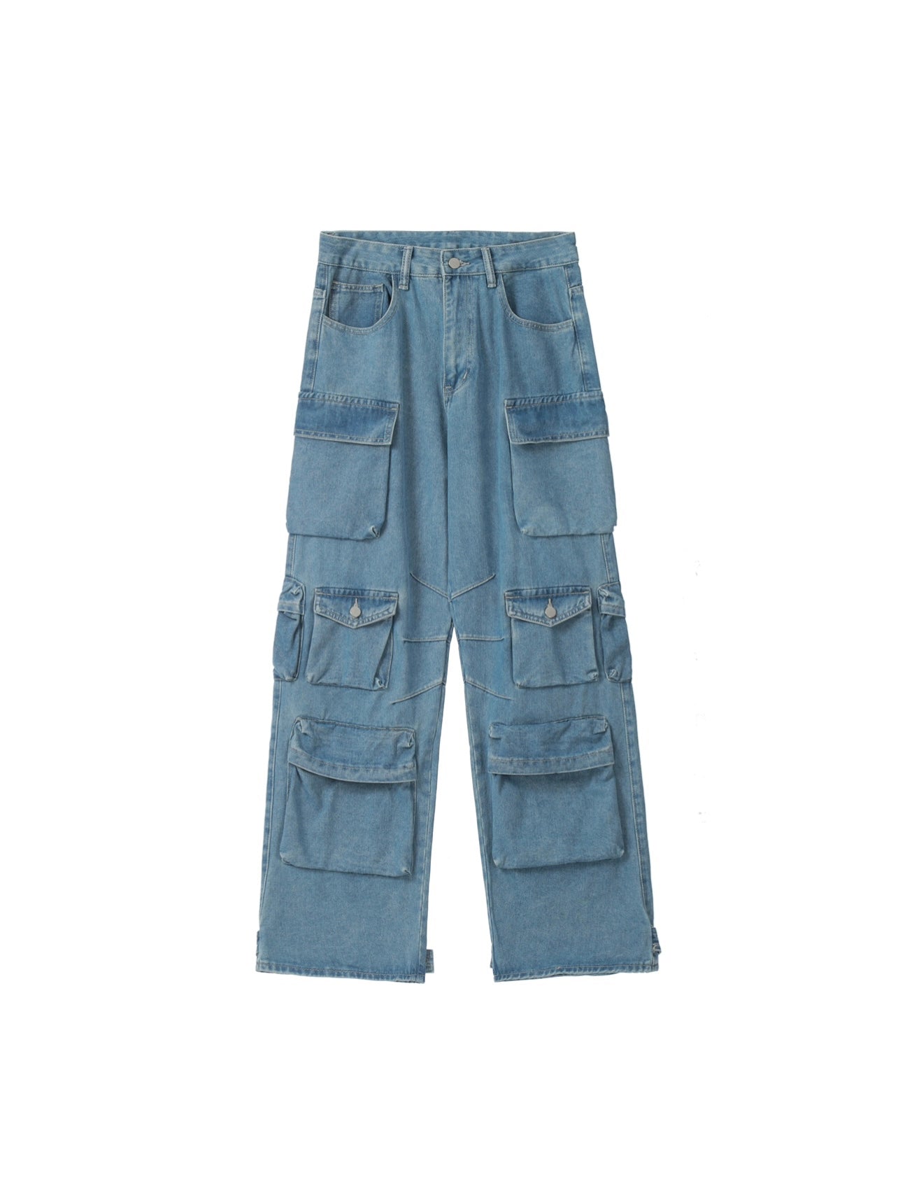 Loose Fit Washed Cargo Jeans