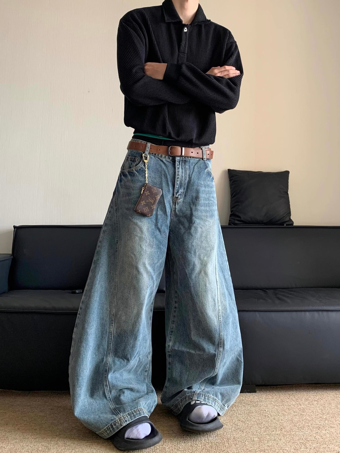 Baggy Flared Faded Denim Jeans